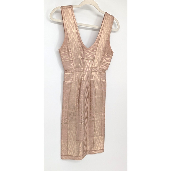 VTG Y2K Herve Leger Aerin Rose Gold Bandage Dress XS Metallic Bodycon Mini Glam - Picture 5 of 14